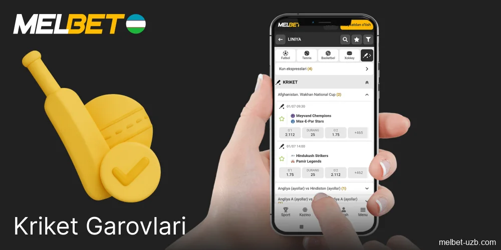 Melbetda kriket o‘yinlariga jonli garovlar va bonuslar mavjud