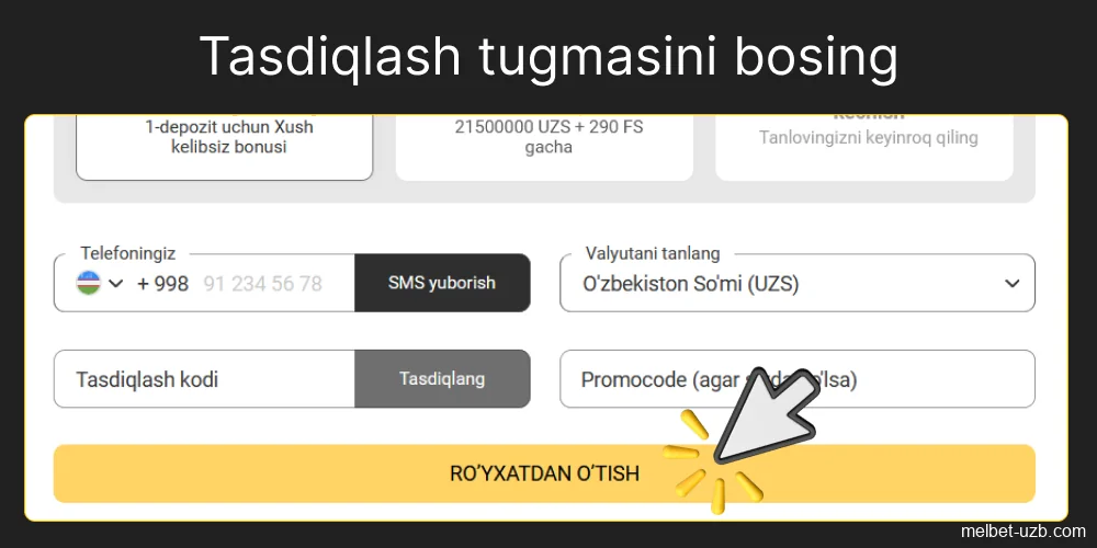 Sariq ro'yxatga olish tugmasini bosing, 11-qadam