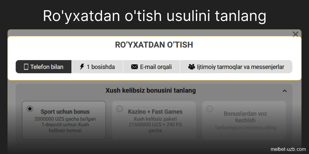 Sizga eng mos keladigan ro'yxatga olish usulini tanlang, 3-bosqich