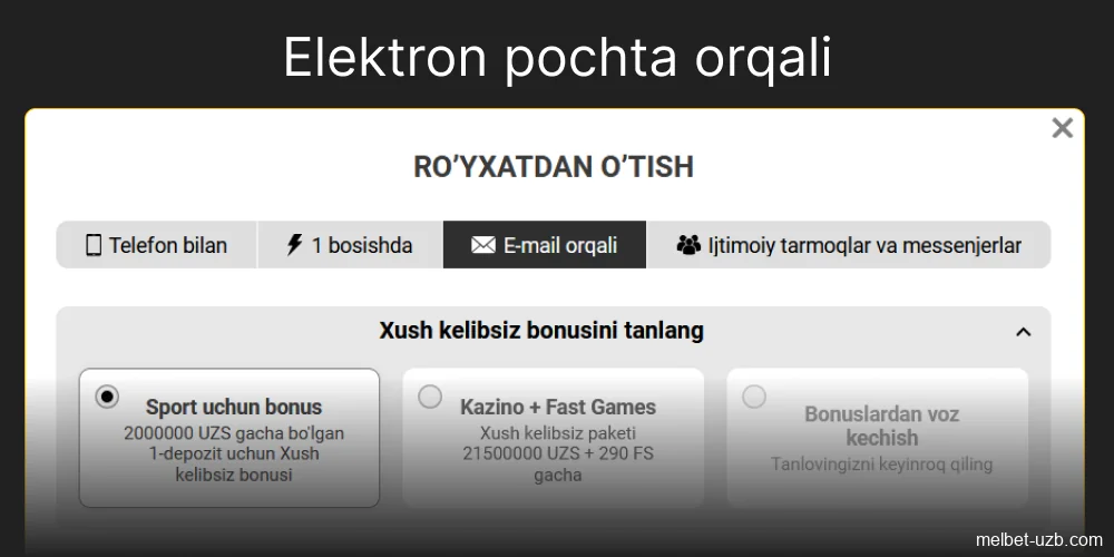 Elektron pochta orqali ro'yxatdan o'tish 4-bosqich